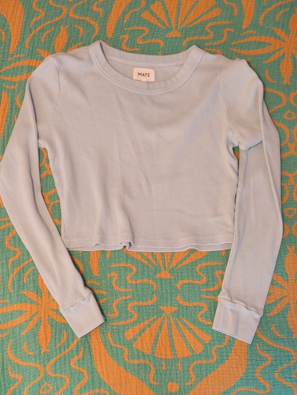 MATE Light Blue Ribbed Long-Sleeve Crop Top